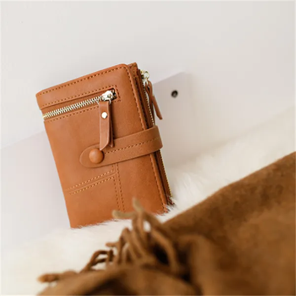 Zipper buckle 2 fold clutch - Coffee