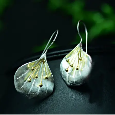 Flower long sterling silver earrings