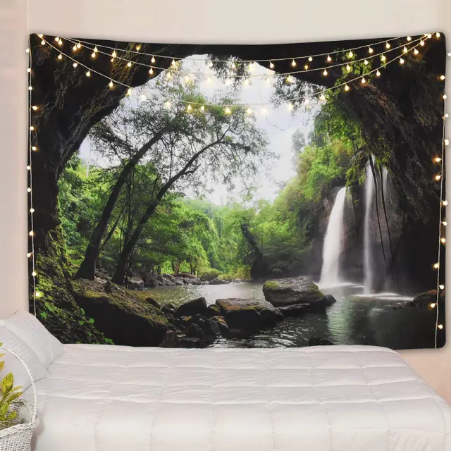 Beautiful Cave Waterfall Print Wall Hippie Tapestry Polyester Fabric Home Decor Wall Hanging Rug Carpets Waterfall Black - Shop at LoveMi