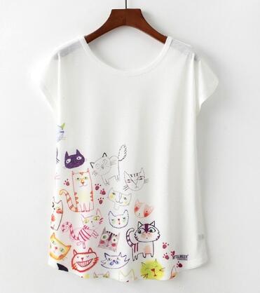 Novelty women's T-shirt cute cat print T-shirt