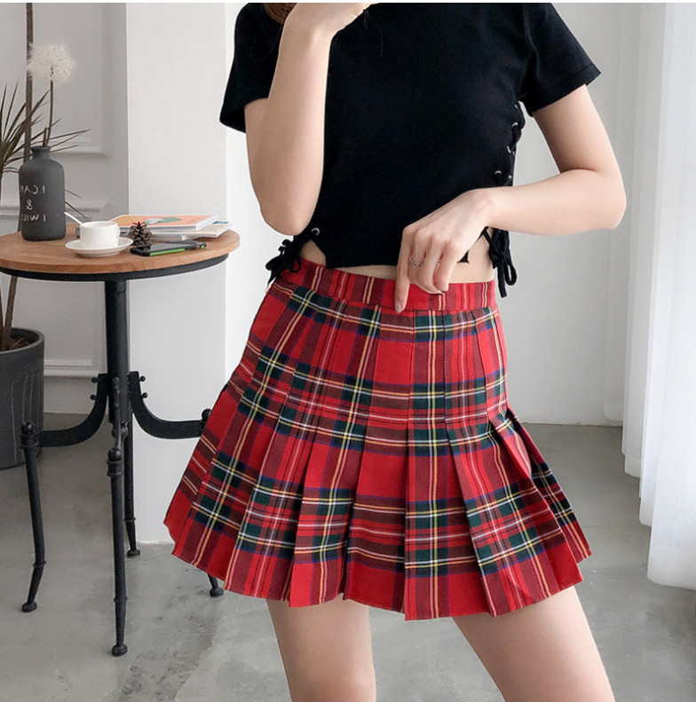 Thin plaid pleated skirt