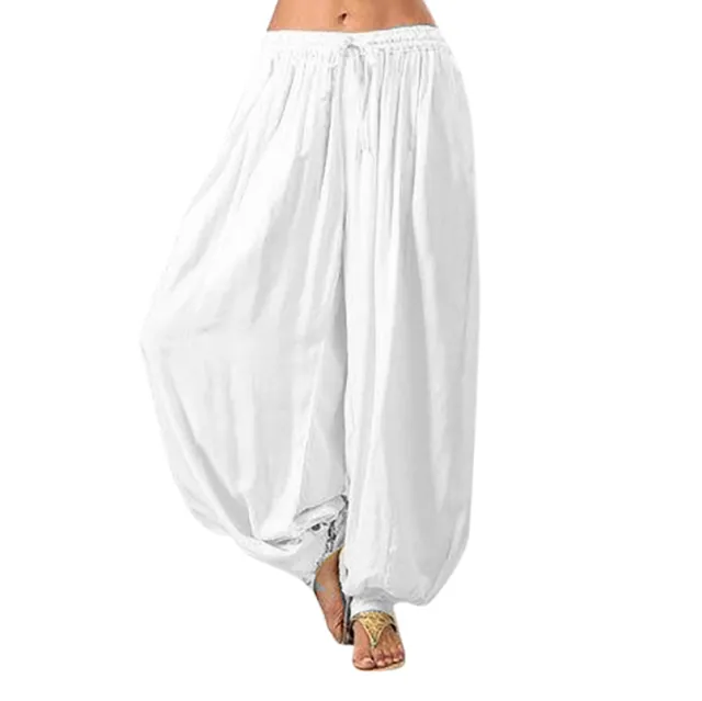 Solid Color Loose Large Size Elastic Band Wide leg Pants White - Shop at LoveMi