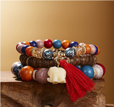Fringed natural stone beaded bracelet