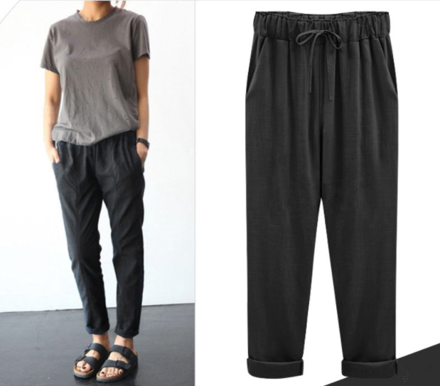 Cotton and linen cropped trousers