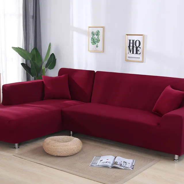 Tight Wrap Sofa Cover Elastic Sofa Cover with L Style Piece Corner Sofa Wine Red - Shop at LoveMi