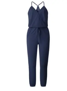 Sling V-neck pocket women's jumpsuit - Dark Blue