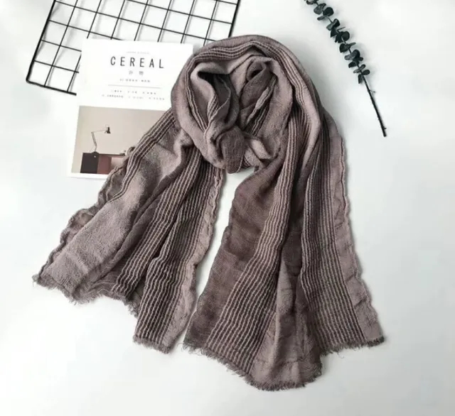 Cotton and linen striped pleated scarf Purple - Shop at LoveMi
