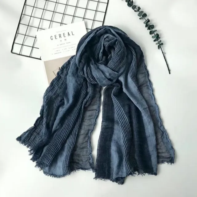 Cotton and linen striped pleated scarf Navy - Shop at LoveMi