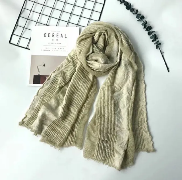 Cotton and linen striped pleated scarf Khaki - Shop at LoveMi