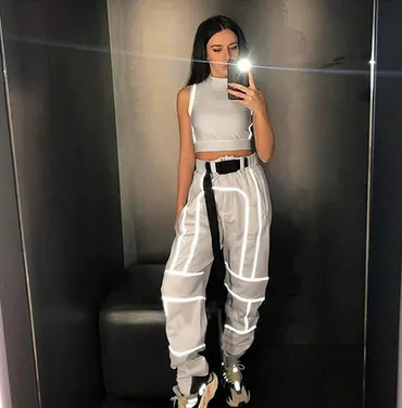 Europe and the United States cross border explosion models speed sell through the spring new women's ins hot reflective stitching casual overalls ... Gray Top - Shop at LoveMi