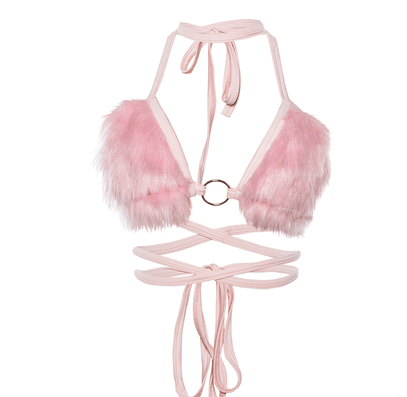 Cute plush sling short halter top