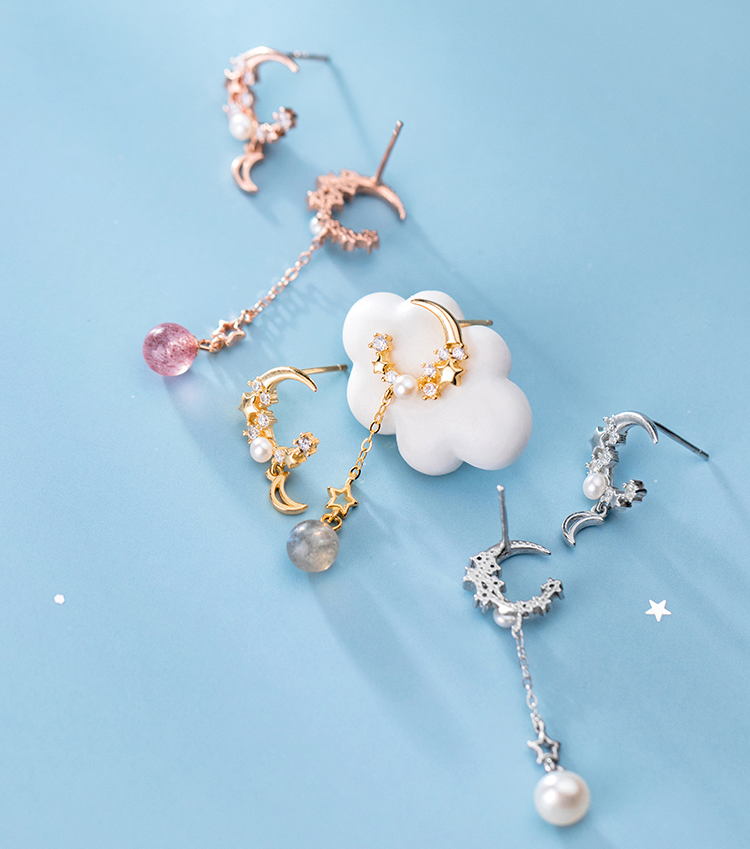 Star moon asymmetrical earrings