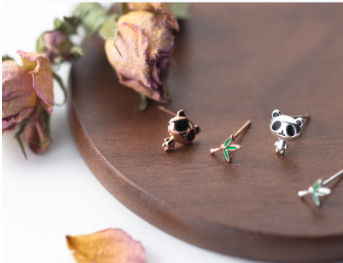 Panda studs asymmetrical sweet bamboo earrings