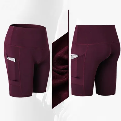 High waist yoga shorts fitness shorts - Claret-S