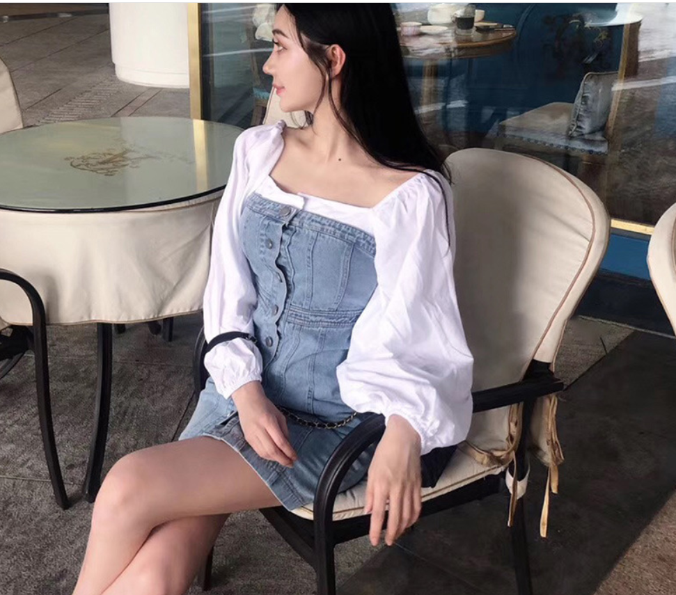 Fake two-piece stitching denim dress