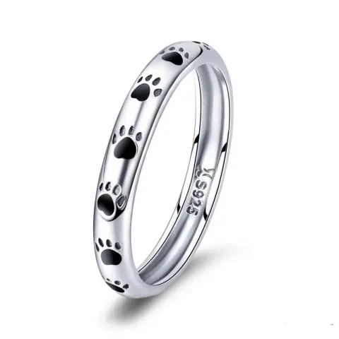 Ring with Engraved Puppy Footprints Kisses