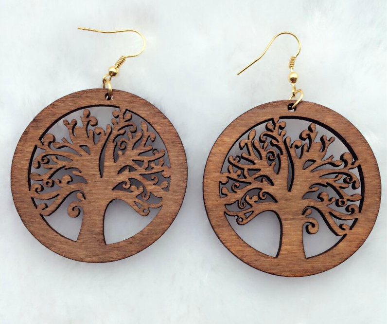 Round openwork wood earrings