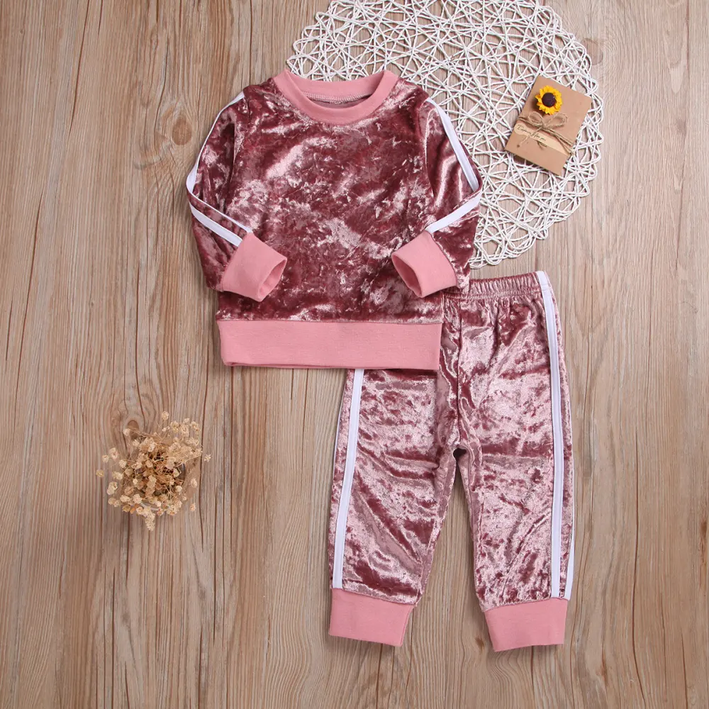 Breathable Clothes Set Cute Fashion O-Neck Long Sleeve Gold