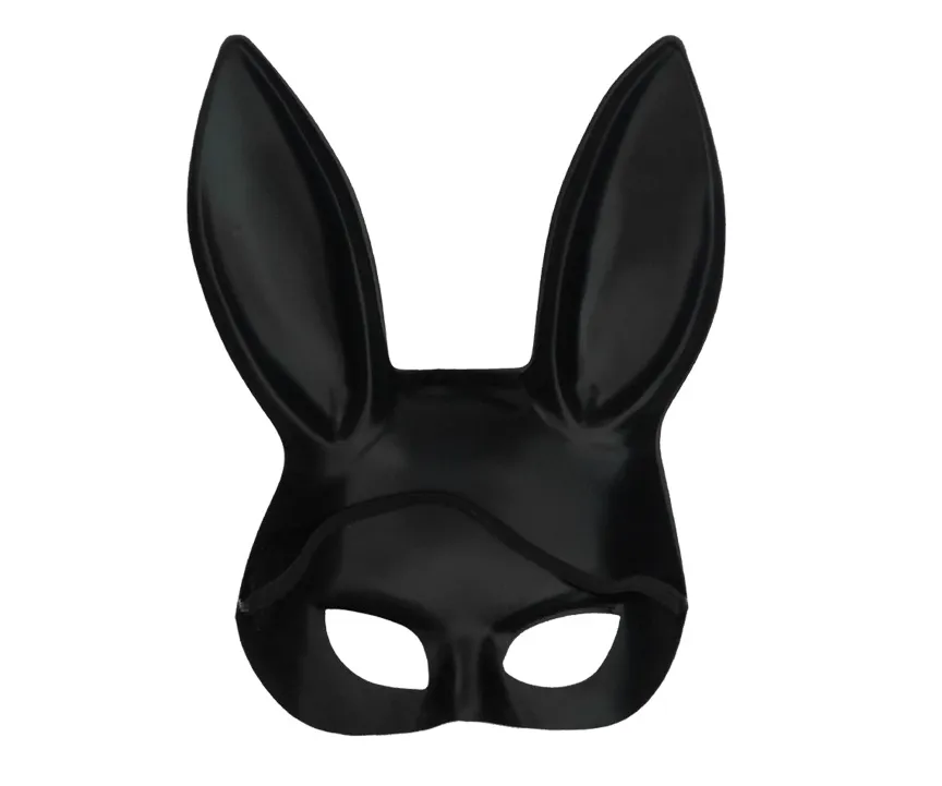 Fashion Black Rabbit Ear Half Face Mask - Black Matte