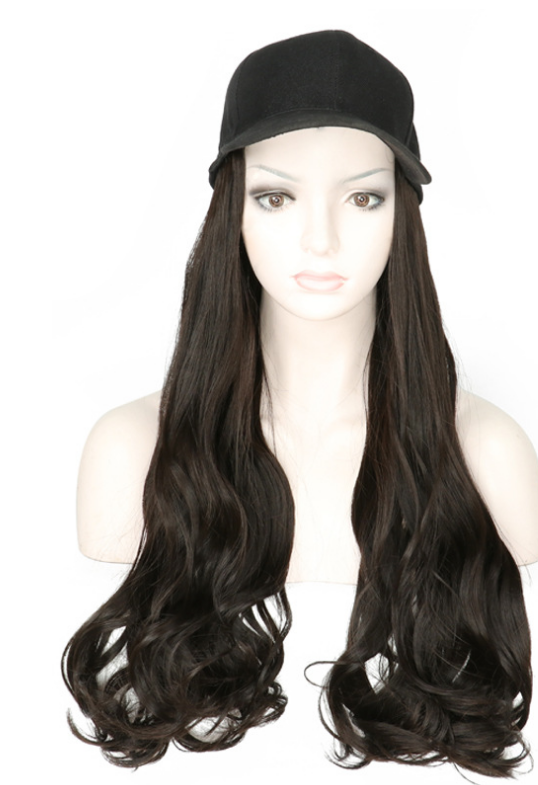 Hat wig one female wig female long hair natural fashion long curly hair big wave Dark Brown - Shop at LoveMi