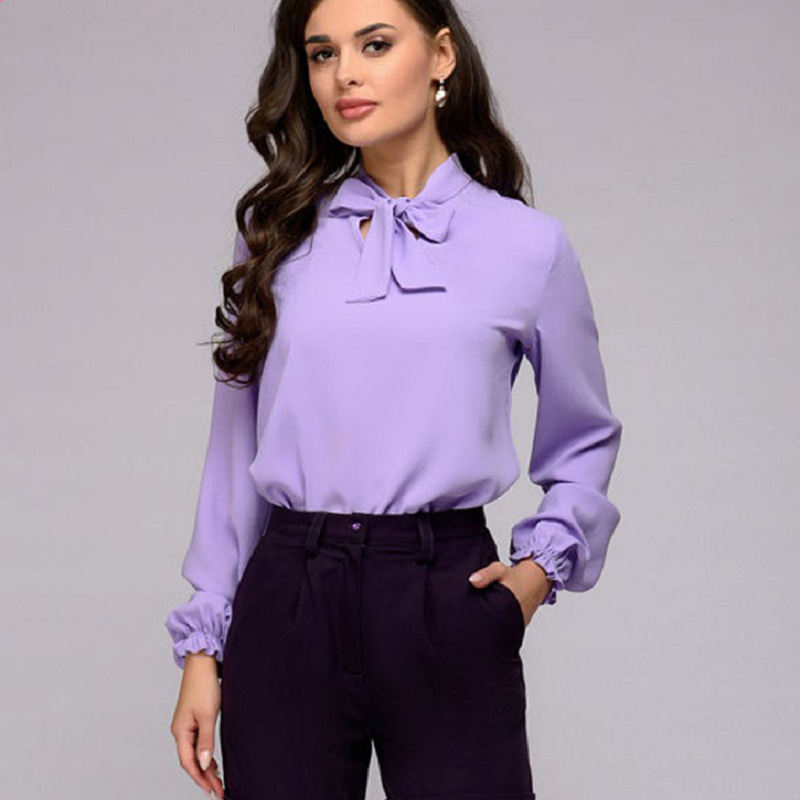 Chiffon Shirt Sexy Stand Collar Tied Long Sleeve Shirt