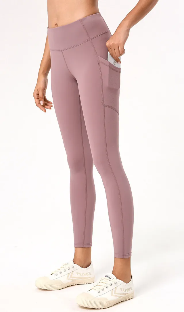 Solid color nude yoga pants Pink - Shop at LoveMi