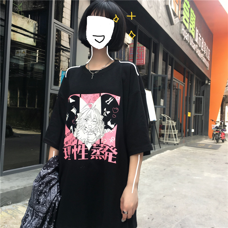 Retro two-element printed loose t-shirt