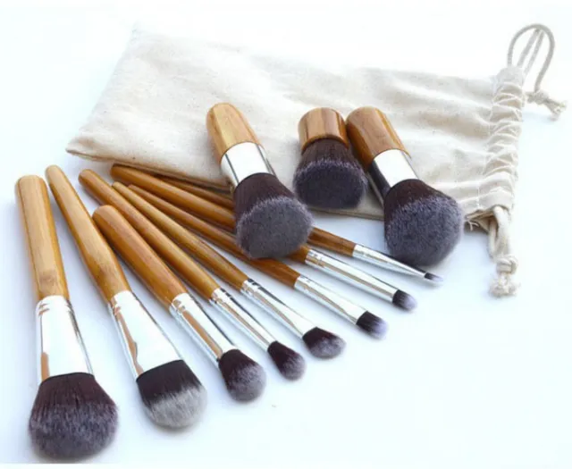 Bamboo Handle Makeup Brush Bamboo Pole Makeup Brushes Suit Bamboo Pole With Sack Wood Color - Shop at LoveMi
