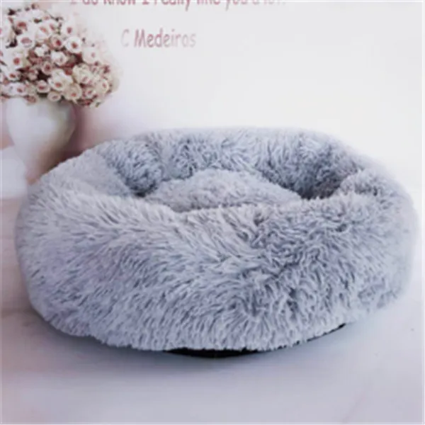 Round Long Hairy Autumn And Winter Nest Pad Cat Mattress Light Grey - Shop at LoveMi
