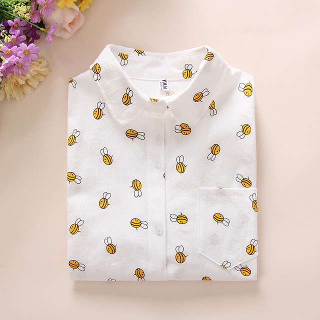 Letter printing V-neck long-sleeved shirt