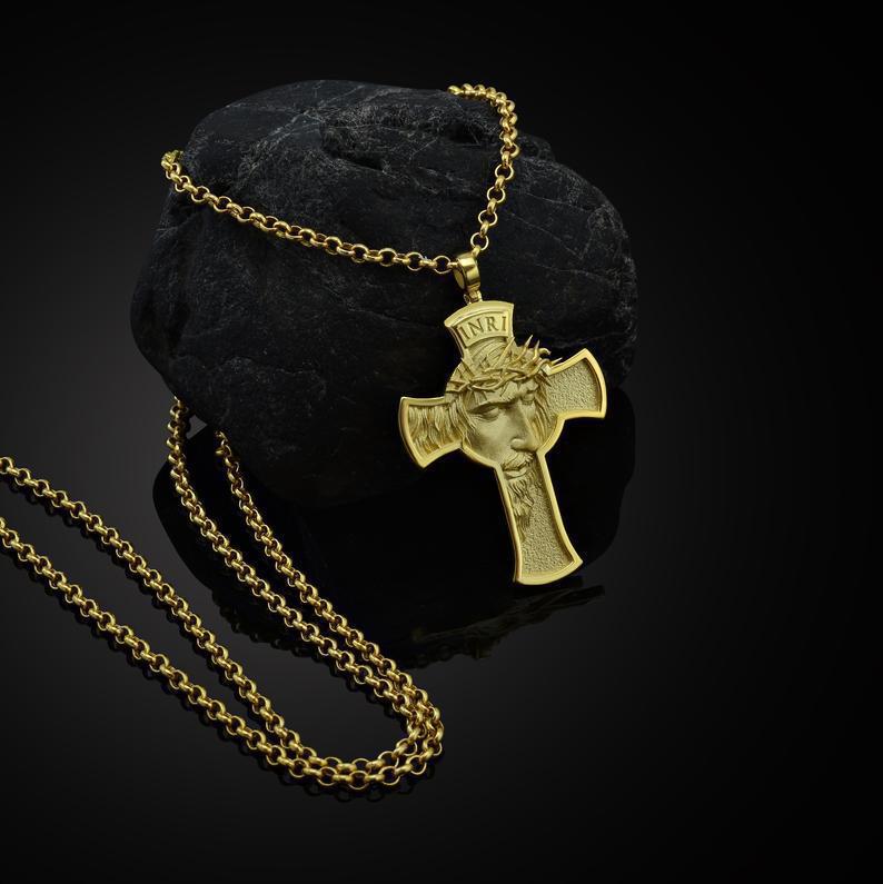 Christian Jesus Face Pendant Necklace for Men | Unisex Cross Pendant Necklace - Picture 7 of 8