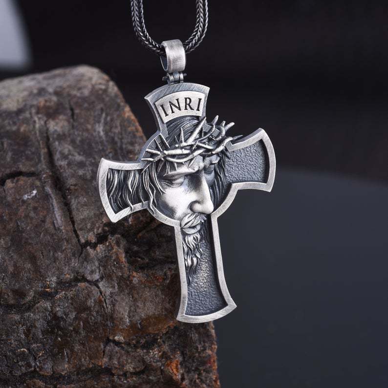 Christian Jesus Face Pendant Necklace for Men | Unisex Cross Pendant Necklace - Picture 8 of 8
