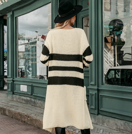 Striped crew neck cardigan