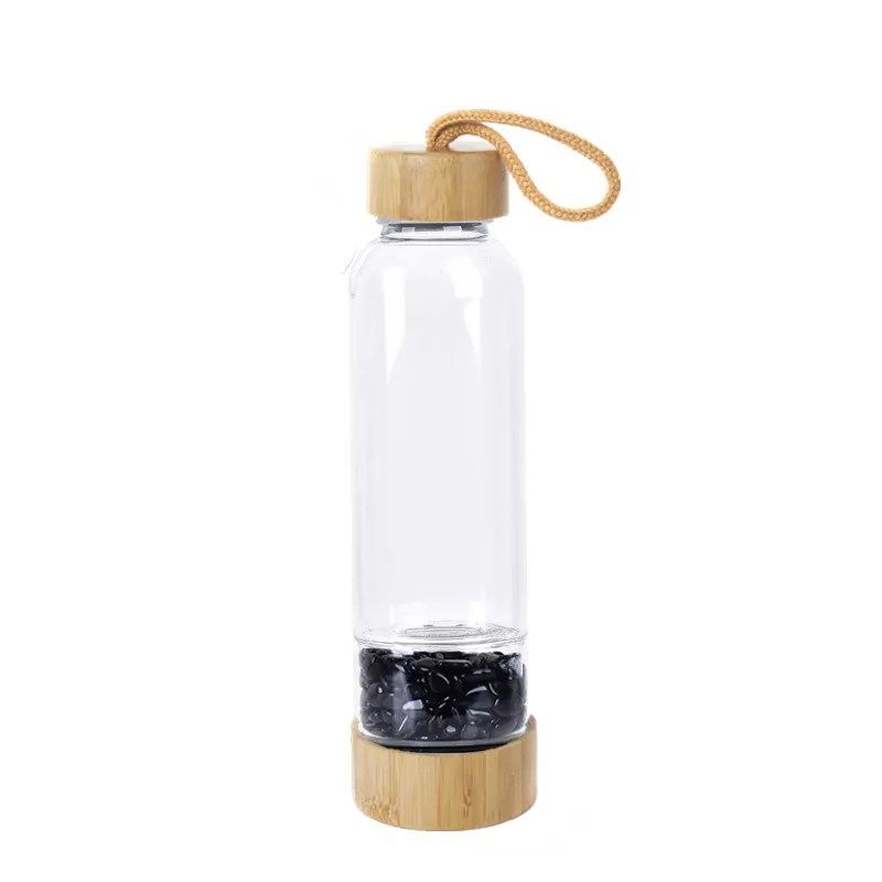 Natural crystal gravel water bottle - Obsidian