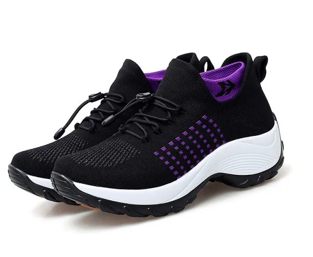 Large Size Women's Shoes High Elastic Flying Woven Breathable Sports Women's Socks Shoes Violet 36 - Shop at LoveMi