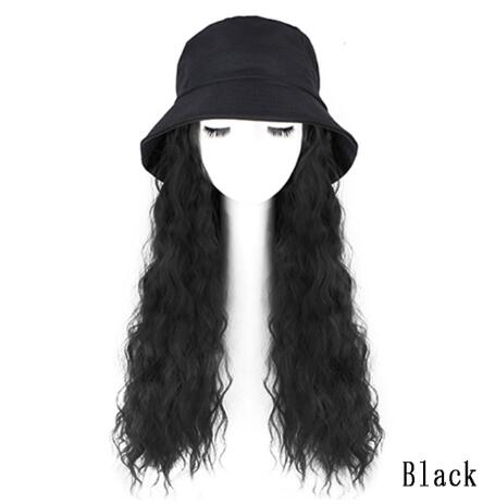 Hat wig one female wig female long hair natural fashion long curly hair big wave Black - Shop at LoveMi