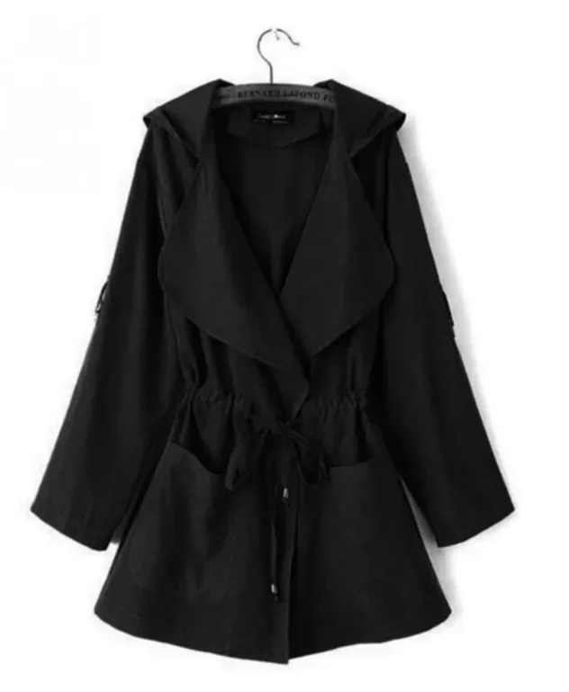 Hooded trench coat Black - Shop at LoveMi