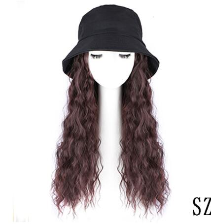 Hat wig one female wig female long hair natural fashion long curly hair big wave Light Red - Shop at LoveMi