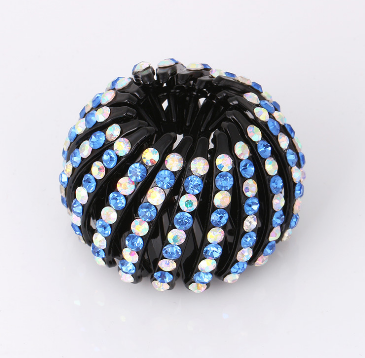 Bird's Nest Hairpin Color Rhinestone Ponytail Ball Hairpin Blue - Shop at LoveMi