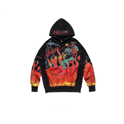 Graffiti printed hooded loose sweatshirt