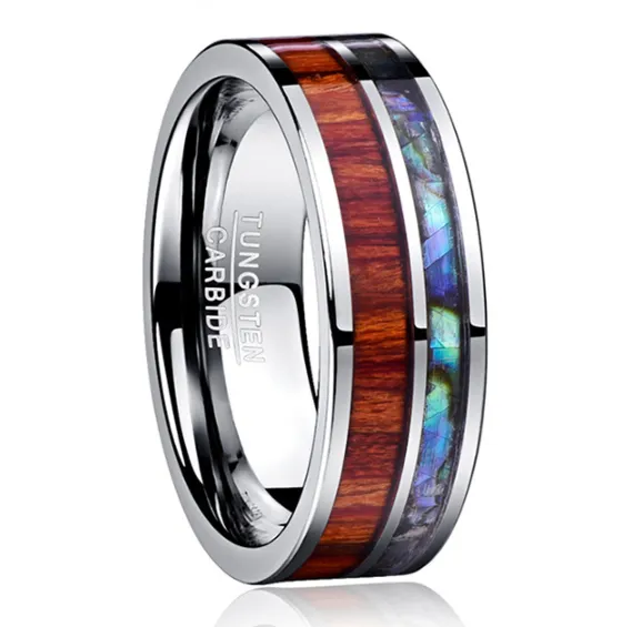8MM wide tungsten steel ring with polished wood grain men's wedding rings - Shop at LoveMi