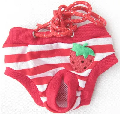 S XL Reuseable Bitch Menstrual Female Pet Dog Sanitary Nappy Diaper Pants Pads Red White Stripes - Shop at LoveMi