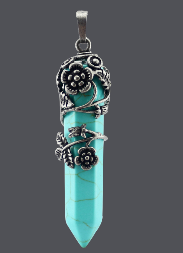 Natural stone crystal hexagonal column pendant