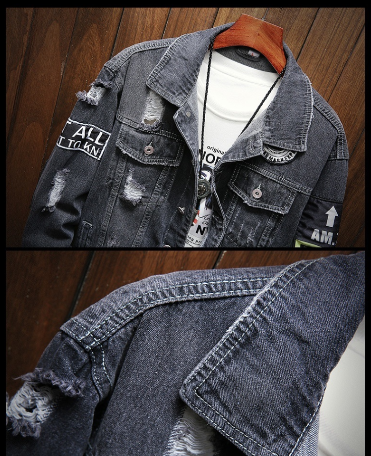 Shredded casual denim jacket