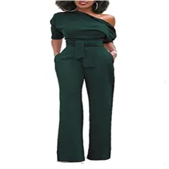 Off-the-shoulder buttoned wide-leg pants - Dark Green - View 1