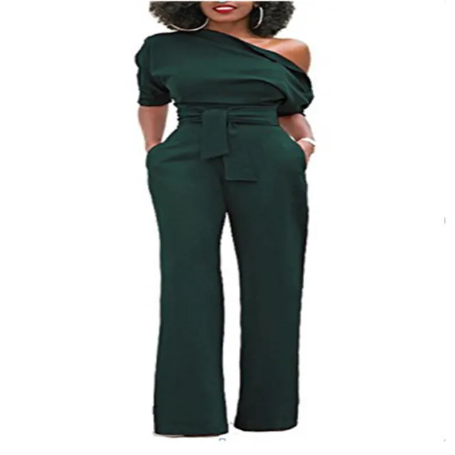 Off the shoulder buttoned wide leg pants Dark Green - Shop at LoveMi