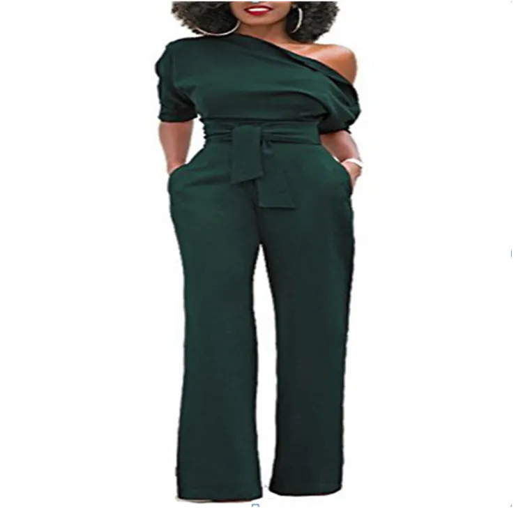 Off-the-shoulder buttoned wide-leg pants - Dark Green
