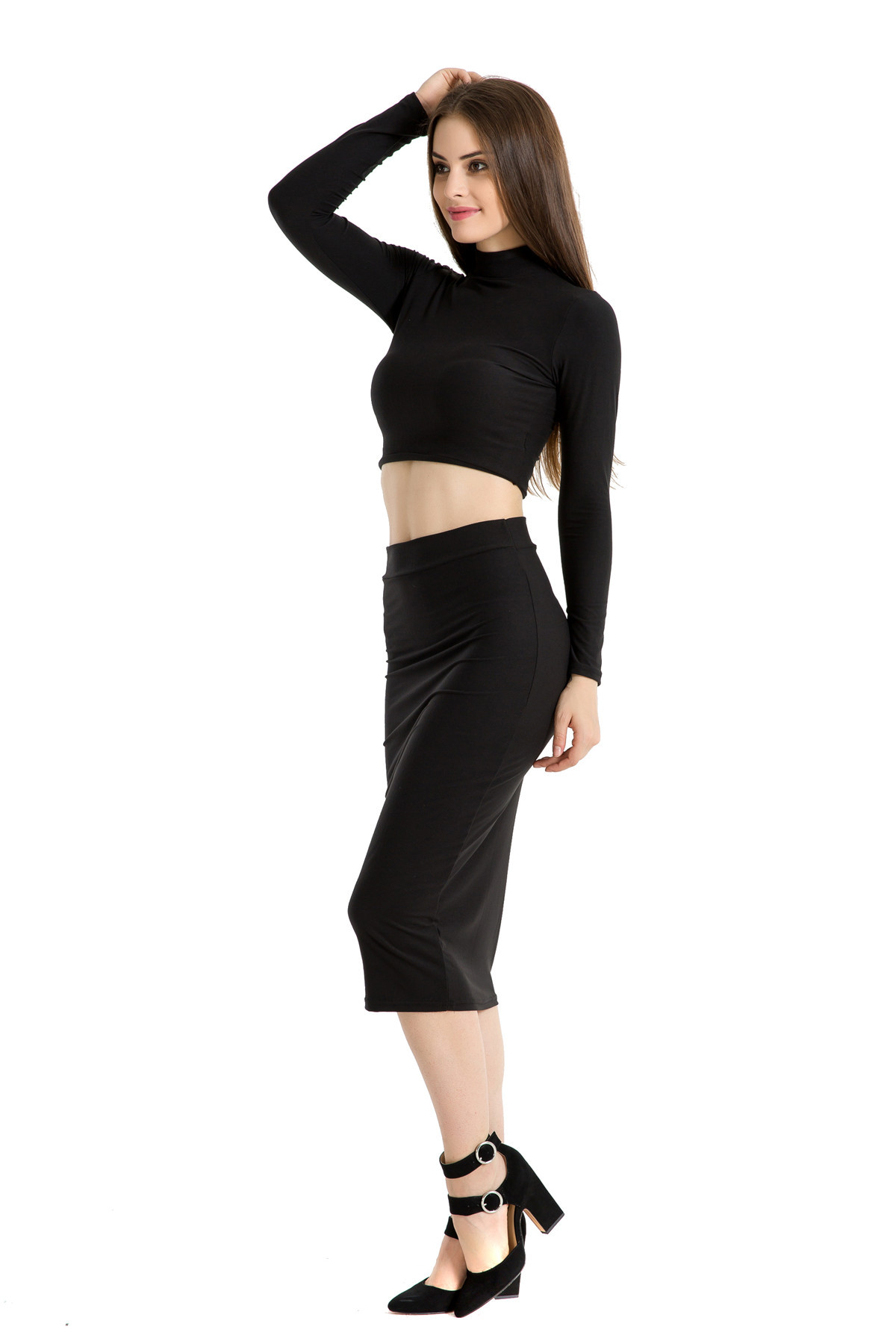 Long sleeve high collar two piece set