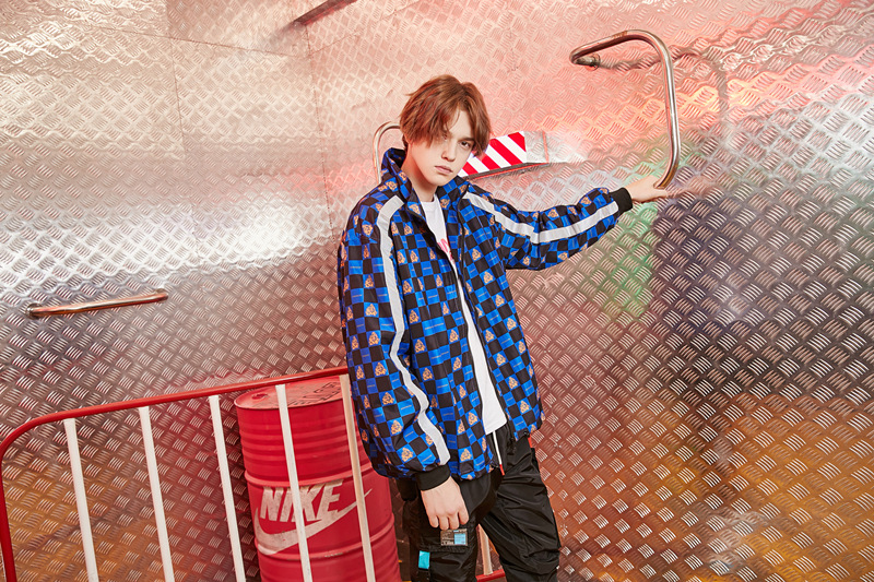 Contrast plaid patchwork jacket lapel loose