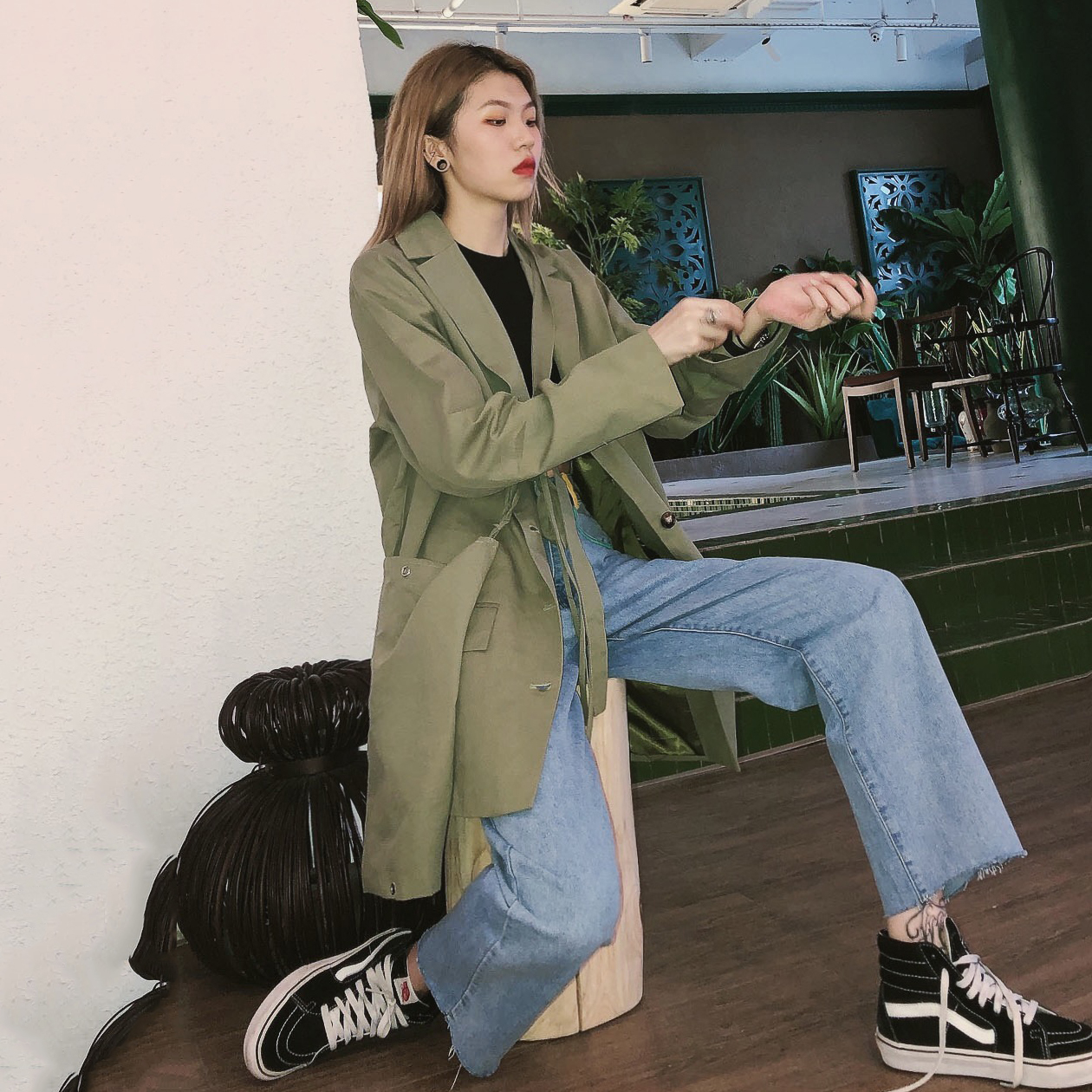 High waist loose slim wide leg pants